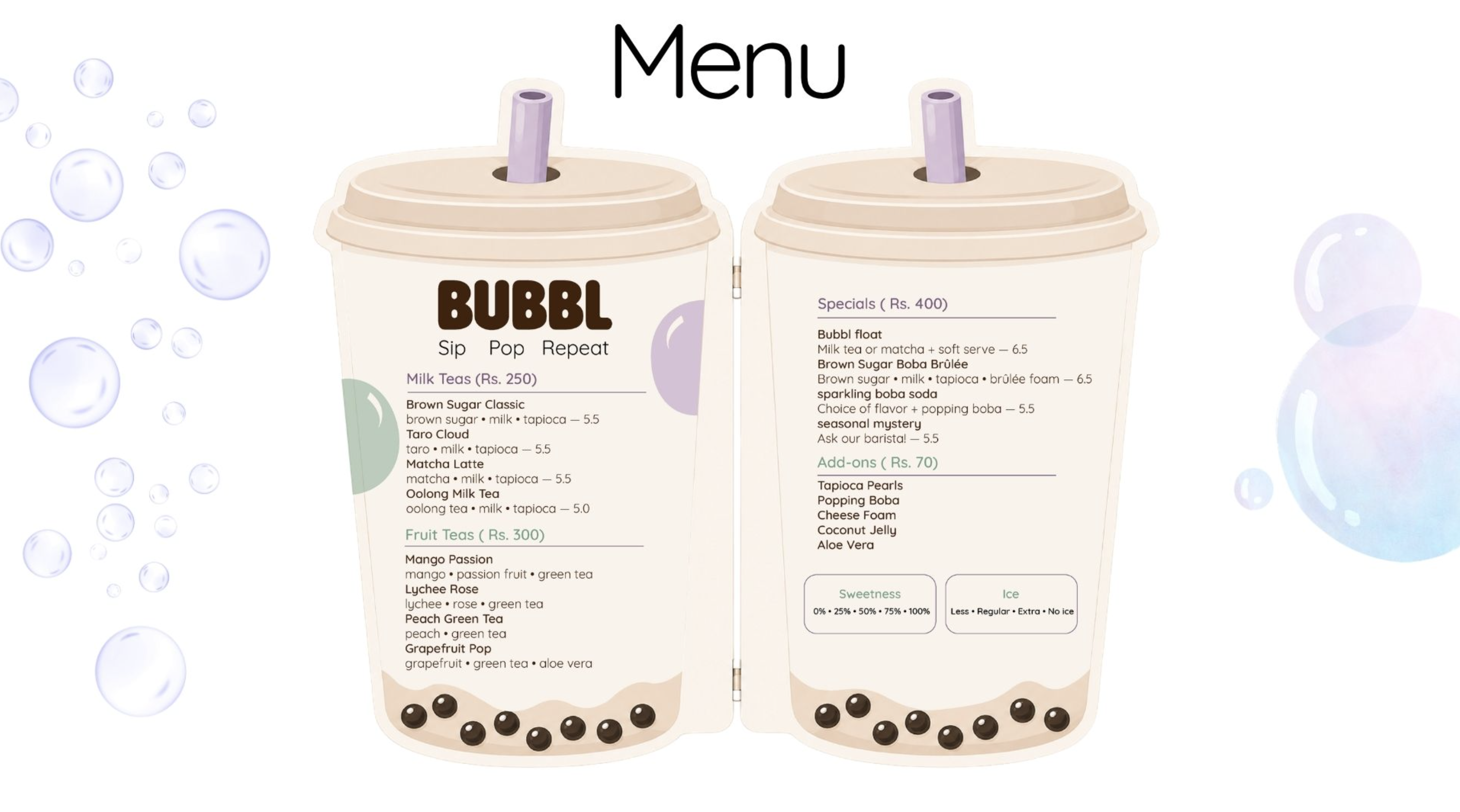 Bubbl cafe menu design
