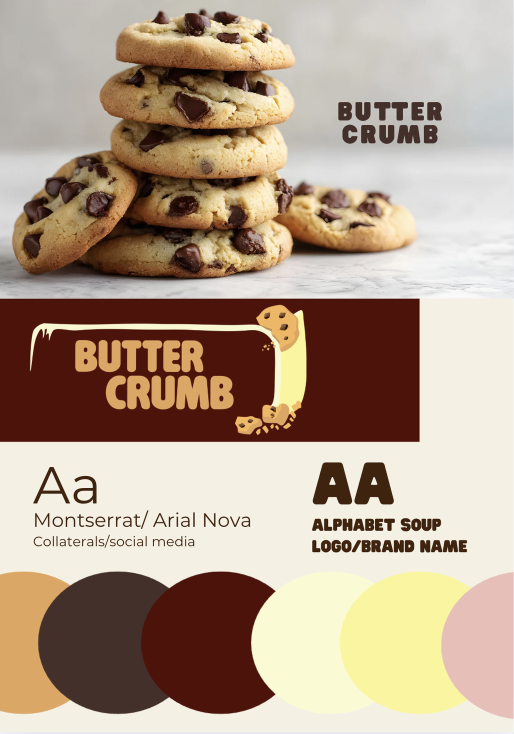Butter Crumb brand board with logo, typography, and colors.