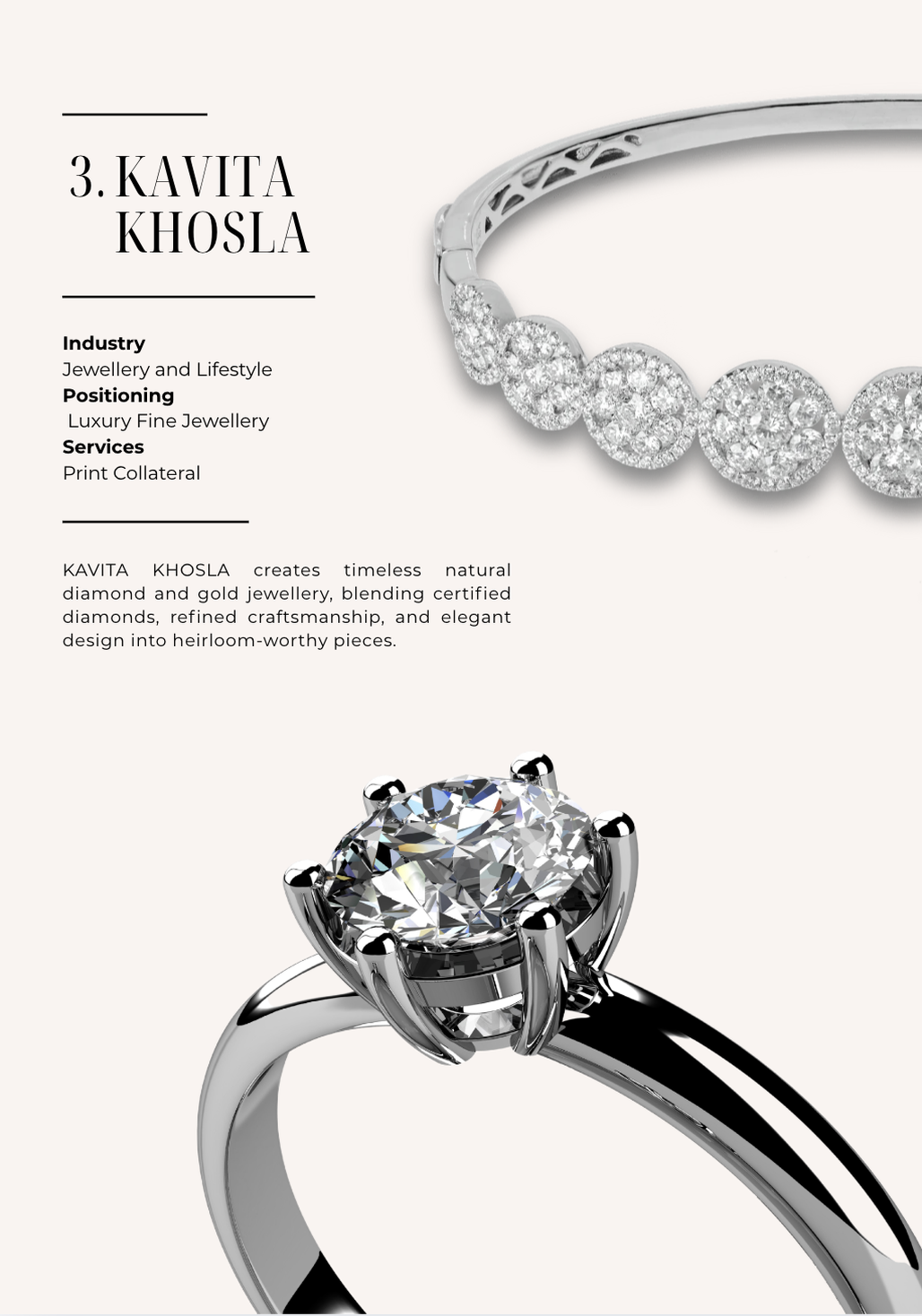 Kavita Khosla project introduction page with jewellery visuals.
