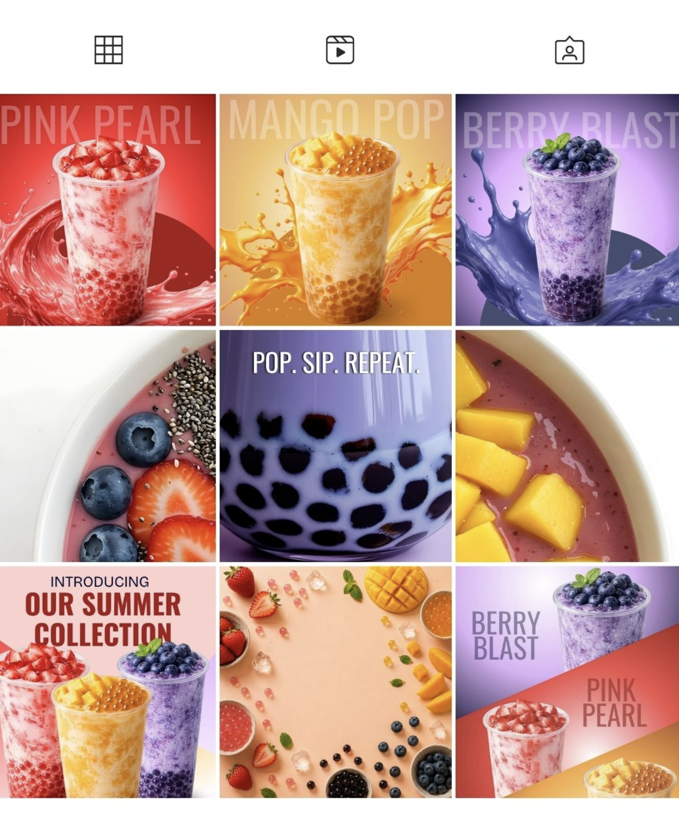 Bubble tea social media grid design