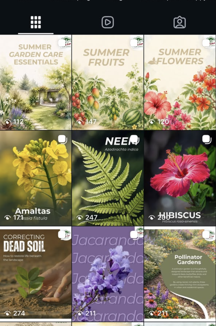 Instagram grid for garden care and summer plants.